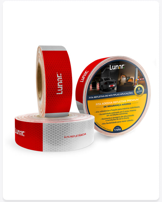Faixa Adesiva Refletiva Prismática Vermelha e Prata - 05 cm de Largura